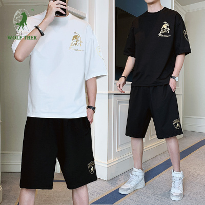 七匹狼国际公司授权WOLFTREK-男士短袖t恤短裤男夏装港风潮牌店主风情侣半袖夏季学生套装