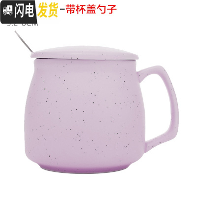 三维工匠卡通可爱杯子陶瓷带盖子勺子马克杯咖啡牛奶杯情侣水杯创意女学生 浅灰色满天星紫色咖啡器具