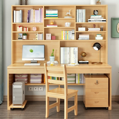 书桌书架组合藤印象家用带书柜一体电脑桌台式学生写字桌儿童学习桌