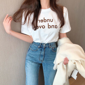 短袖T恤女夏季新款韩版圆领宽松字母印花学生上衣体恤ins女装