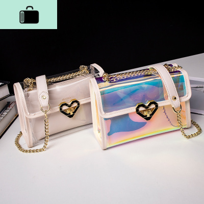 夏季包包女包2020新款韩版百搭潮镭射透明单肩手提斜挎果冻小方包NEW LAKE女斜挎包