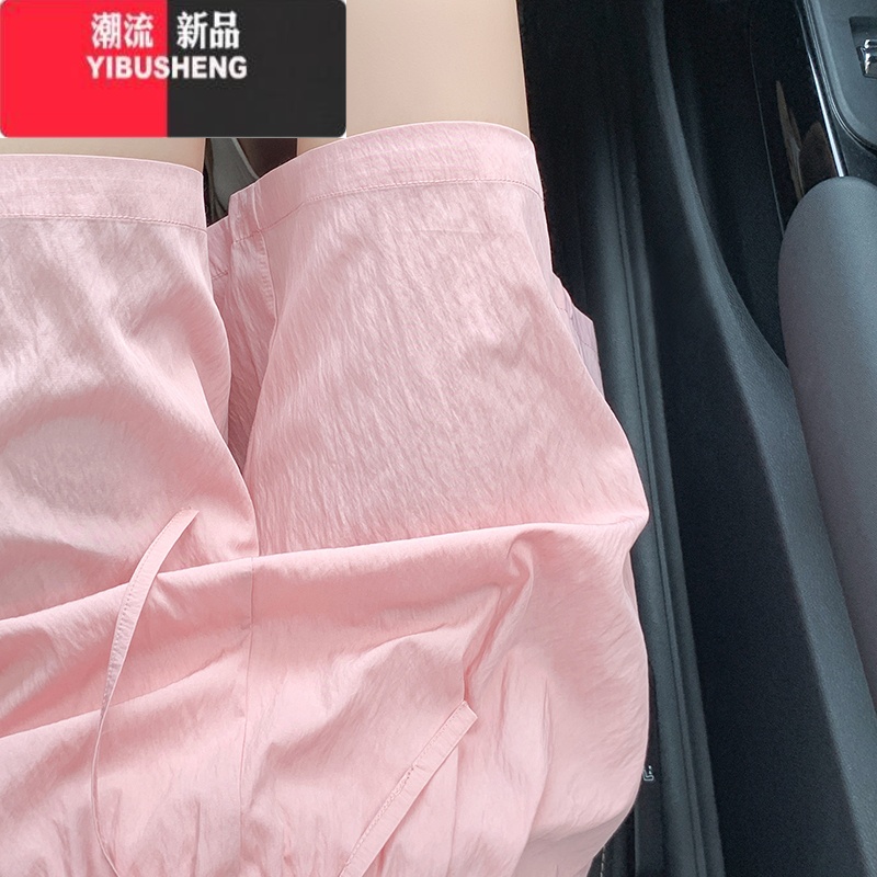 YIBUSHENG湖蓝色冰丝短裤女季薄款2024新款高腰休闲阔腿小个子山本五分裤