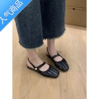 SUNTEK平底包头凉鞋女鞋子2023年春夏新款白色玛丽珍一脚蹬法式晚风单鞋