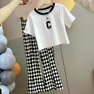 女童夏装冰丝套装外穿网红洋气儿童新款短袖T恤运动时髦