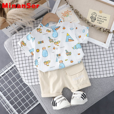 MinanSer男宝宝夏季套装洋气儿童短袖衬衫婴儿衣服3潮童装1岁男童夏装2021