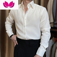 七斓男士衬衫长袖高级感2023新款华夫格修身商务休闲大领白衬衣