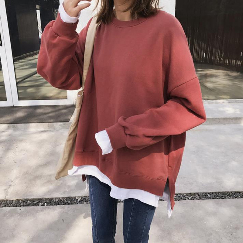 假两件中长款加绒卫衣女新款秋冬季韩版宽松学生BF原宿风上衣