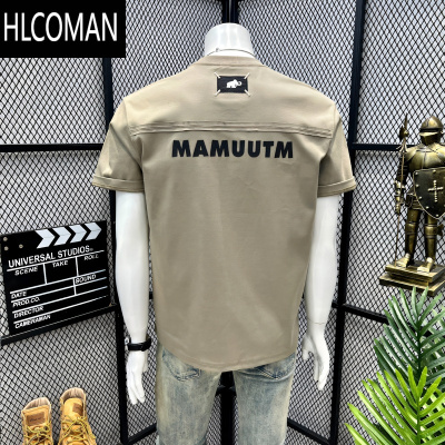 HLCOMAN美式潮牌短袖t恤男士时尚圆领内搭2025夏季新款百搭休闲半袖上衣