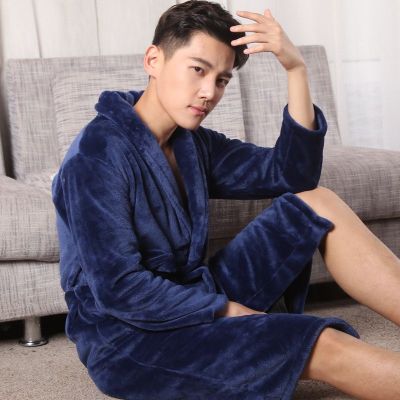 SleepyBear男浴袍中长款法兰绒睡袍秋冬加厚珊瑚绒可穿浴巾睡衣家居服浴衣男