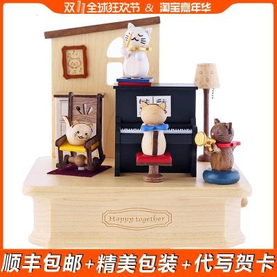 Twjeancard音乐盒八音盒男女生木质520生日61儿童节猫咪钢琴