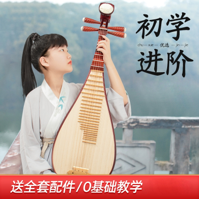 红木琵琶乐器炎黄成人儿童手工初学入门练习演奏专业考级民族_成人演奏款素面