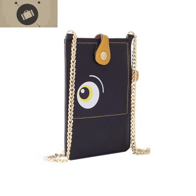 包包女新款2020时尚斜挎女单肩迷你小手拿机竖款可爱百搭链条包女艾狄伊娃女手包黑色