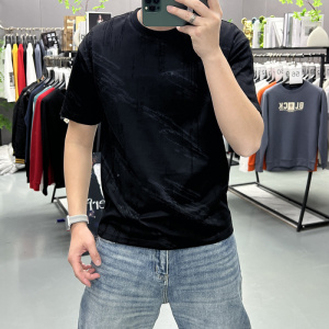夏季新款设计感扎染短袖T恤男百搭简约半袖打底衫凉感半截上衣潮t