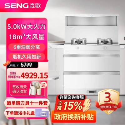 森歌(SENG)L1海豚系列二星级消毒白色集成灶一体灶 家用新风系统消毒柜集成柜抽油烟机一体机套装 白色 天然气