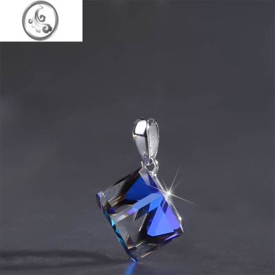 JiMiS925银银女项链奥地利水晶蓝极光方糖变色吊坠锁骨链超闪学生银饰