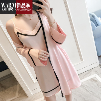 女士性感睡衣女夏季薄款冰吊带睡裙韩版成人春秋长袖两件套装SHANCHAO