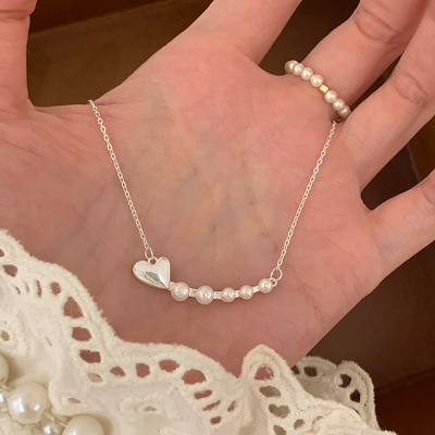 纯银爱心珍珠项链轻奢小众锁骨链女生韩系温柔送闺蜜颈链配饰送女朋友老婆情人节七夕生日礼物