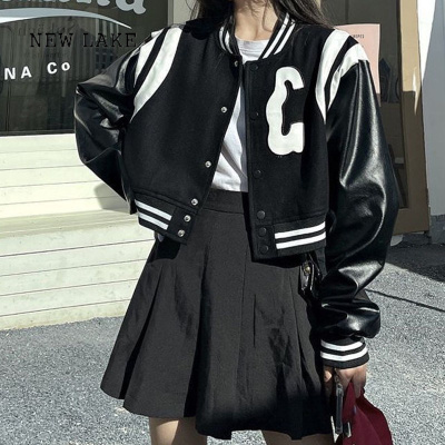 new lake黑色新款棒球服短款外套女春秋百搭美式复古小个子百搭显瘦