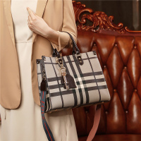 MKJ正品大容量格子托特包手提女包2023新款真皮包包中年女士妈妈斜挎包