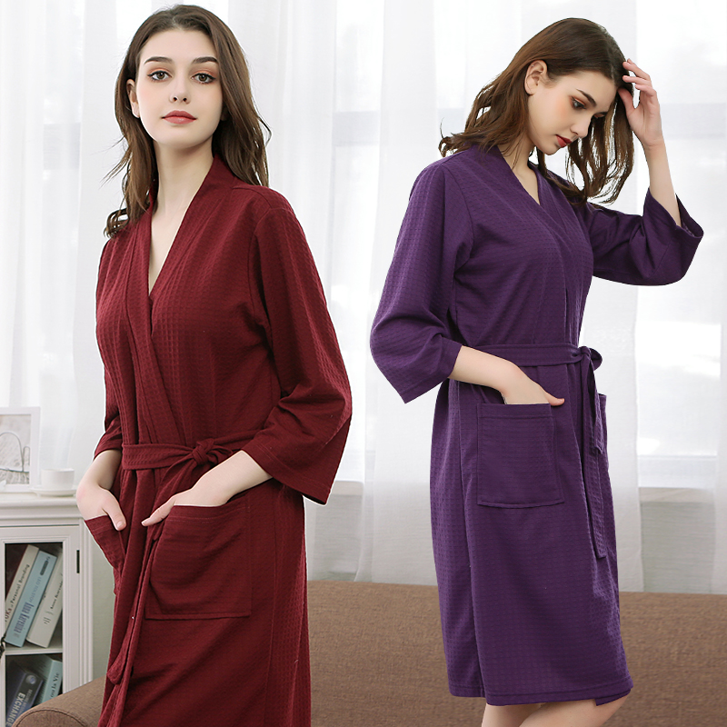 夏季情侣睡袍女薄款华夫格浴袍性感酒店浴衣舒适透气吸水睡衣春秋