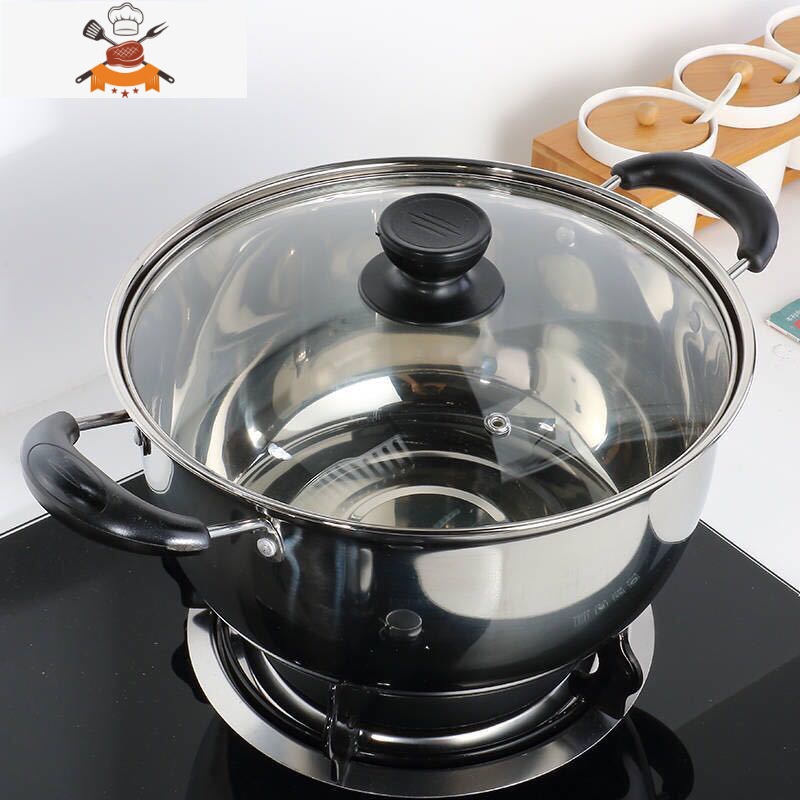 敬平不锈钢加厚汤锅奶锅火锅蒸锅小炖锅不粘锅多用锅煤气炉电磁炉通用 加厚双柄20cm[带盖]