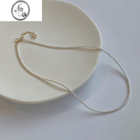 JiMi2mm巨细施家正圆无暇强光珍珠项链女14k包金百搭基础款细锁骨链