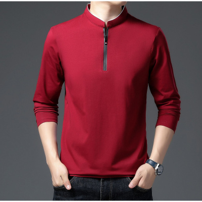 纯色新款直筒T恤男长袖春季新款中年商务立领男士打底衫