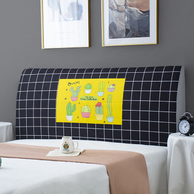 床头套罩北欧风格全包通用防尘软包保护床靠背简约现代木 黑色格子 高度50-65*长度150cm通用款