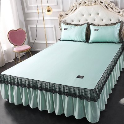 美帮汇床裙夏季冰丝凉席三件套单件夏天带蕾丝花边床罩款夏凉防尘围裙尘 优雅绿 200cmx220cm