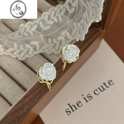 JiMi法式玫瑰花朵耳夹女无耳洞耳饰女小众设计可爱甜美时尚气质高级感