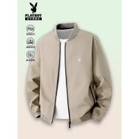 花花公子2025秋季男士棒球领夹克衫中年商务行政茄克衫纯色外套C
