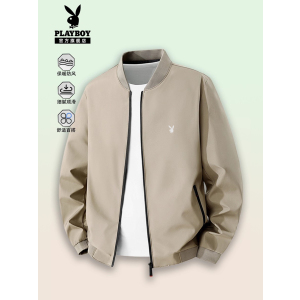 花花公子2025秋季男士棒球领夹克衫中年商务行政茄克衫纯色外套C
