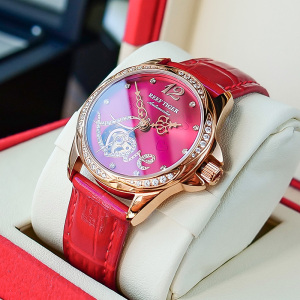 瑞夫泰格(reef tiger)品牌手表全自动机械表女表进口机芯镶钻镂空女士精钢带花瓣设计个性时尚防水潮流腕表1583