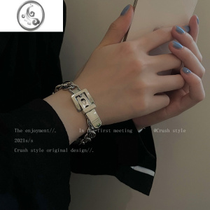 JiMi银色粗链条皮带扣手链女ins冷淡风设计感简约气质小众古巴链手饰 皮带扣手链可拆
