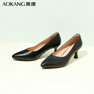奥康女士单鞋春夏季羊皮法式高跟鞋细跟职业装浅口通勤皮鞋