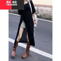 YIBUSHENG季短袖镂空气质连衣裙女设计感开衩中长款过膝裙薄款罩衫针织衫