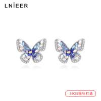炫彩蝴蝶耳环女森系气质百搭S925银针耳钉2025年春夏百搭耳饰送女朋友老婆情人节七夕生日礼物