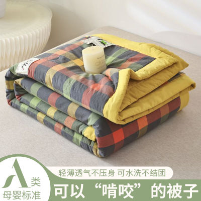 水洗棉夏凉被A类色织学生宿舍单双人空调被夏被可机洗水洗