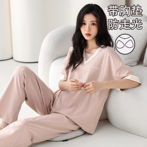 睡衣女士春夏季新款休闲短袖长裤简约宽松可外穿家居服套装