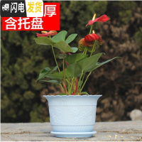 三维工匠波浪花边莲花盆塑料树脂仿陶型大花盆多肉绿萝花盆可水培送托 蓝色[开孔留言] 2个特大+2个大号+2个中号花盆容器