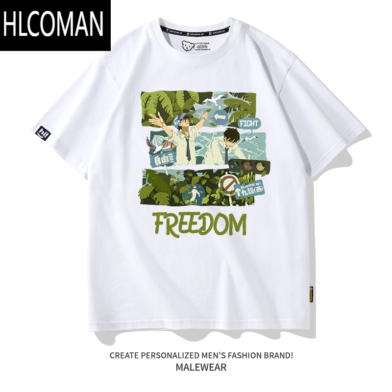 HLCOMAN2025夏季新款潮流t恤小众宽松夏天情侣半袖女运动白色短袖男