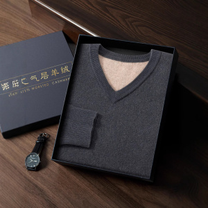 空气层加厚年秋冬山羊绒男士V领商务休闲时尚打底毛衣针织衫