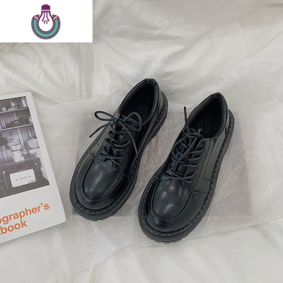 FISHBASKET小皮鞋女英伦风2020新款复古黑色圆头日系jk韩版百搭平底单鞋休闲鞋