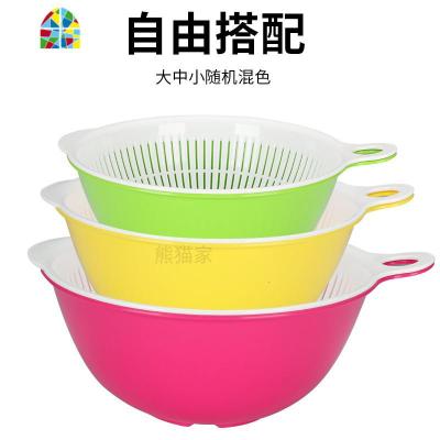 双层洗菜篮沥水盆塑料加厚沥水厨房淘米洗菜盆家用客厅多用水果盘 FENGHOU 大中小随机混色需要联系客服备注