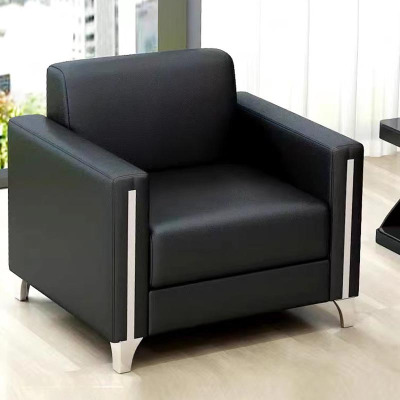 绵冠 简约休闲办公商务接待洽谈西皮沙发 黑色单人位880*750*800mm