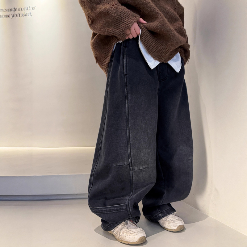 男童加绒牛仔裤秋冬款新款儿童大男孩冬季一体绒加厚裤子