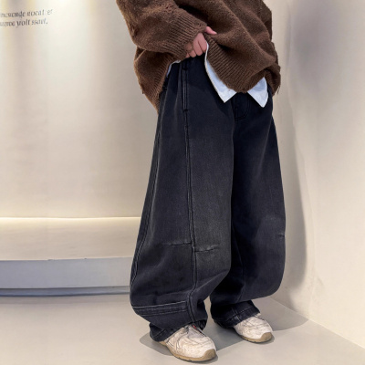 男童加绒牛仔裤秋冬款新款儿童大男孩冬季一体绒加厚裤子