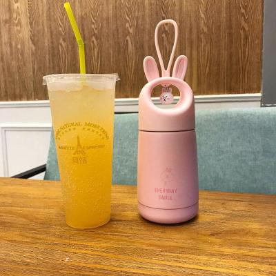 兔子保温杯女可爱便携迷你小巧儿童学生水杯韩版清新文艺成人杯子三维工匠可爱兔保温杯粉色-