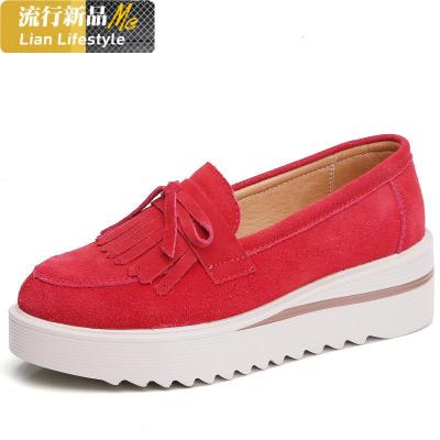 2020新款流苏松糕鞋女厚底坡跟豆豆鞋一脚蹬真皮摇摇休闲妈妈单鞋知义(ZHIYI)休闲鞋
