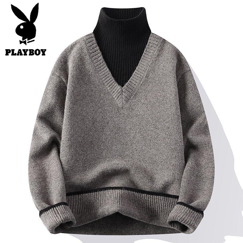 花花公子新款2025年秋冬半高领针织毛衣男